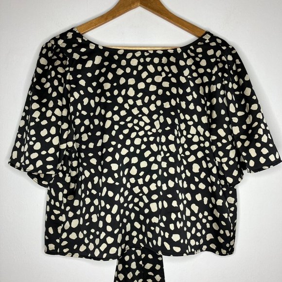 LOFT Black Beige Blouse Low Back Detail Women's Large - Picture 1 of 11